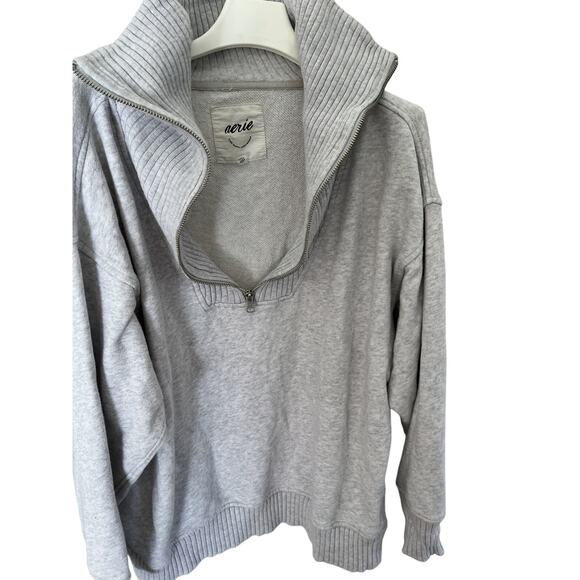 Aerie Women XS/TP Sweatshirt Top Pullover Ribbed Zipper Neck Oversized Casual - Picture 10 of 12